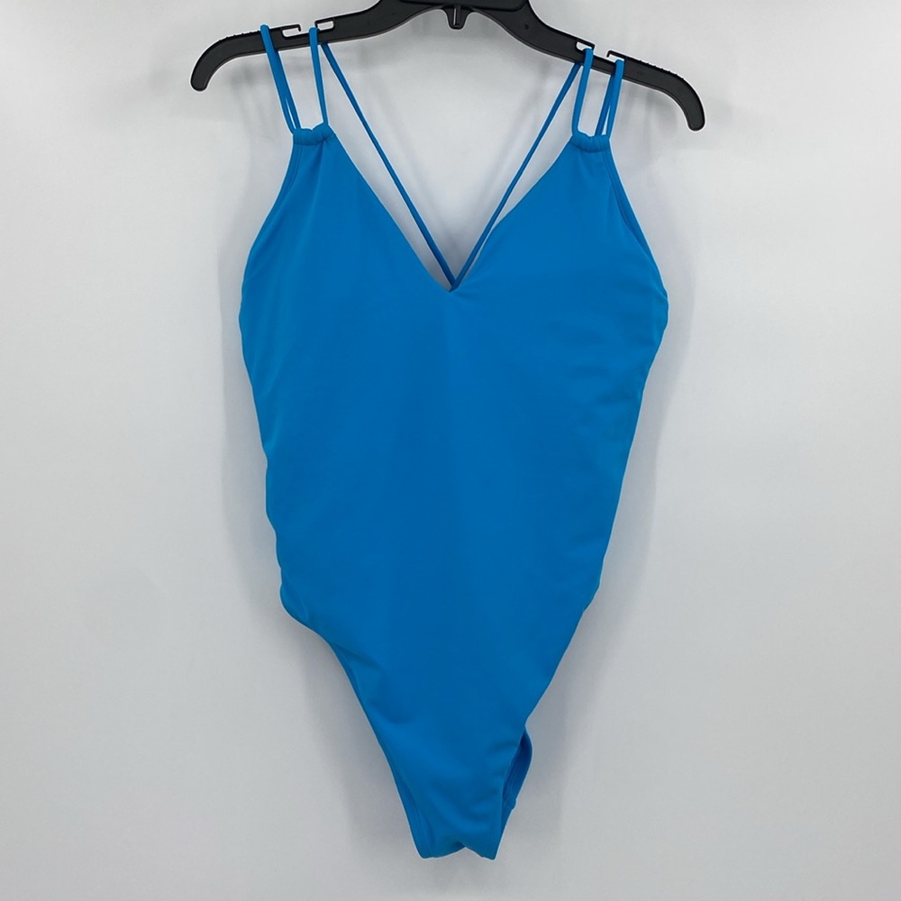 Shade & Shore Blue Women's Tunneled Plunge One Piece Swimsuit Size XL - Picture 3 of 8